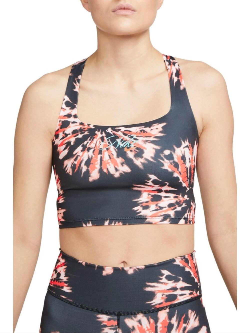Women's Tie-Dye Sports Bra Crop Top - Coral/Black